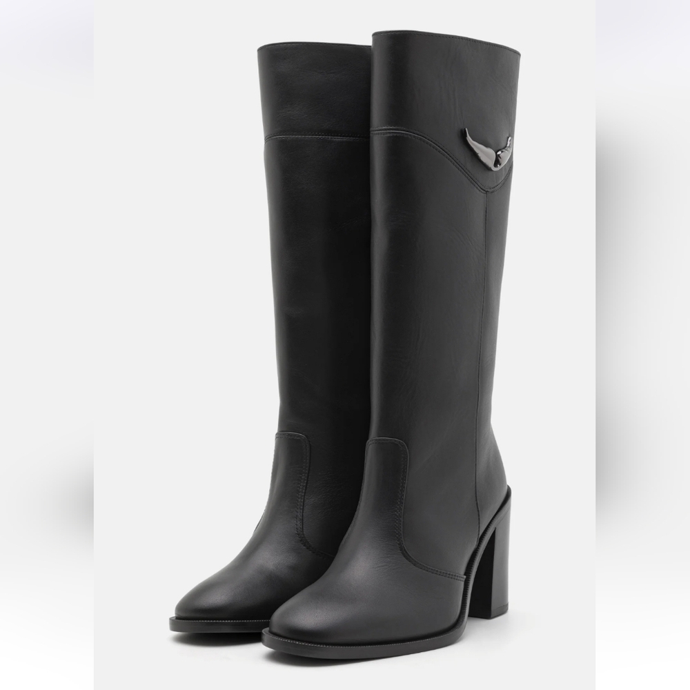 NWT $698 Zadig and Voltaire Wing Preiser Tube Semy-Shiny Calfskin Leather Boots
